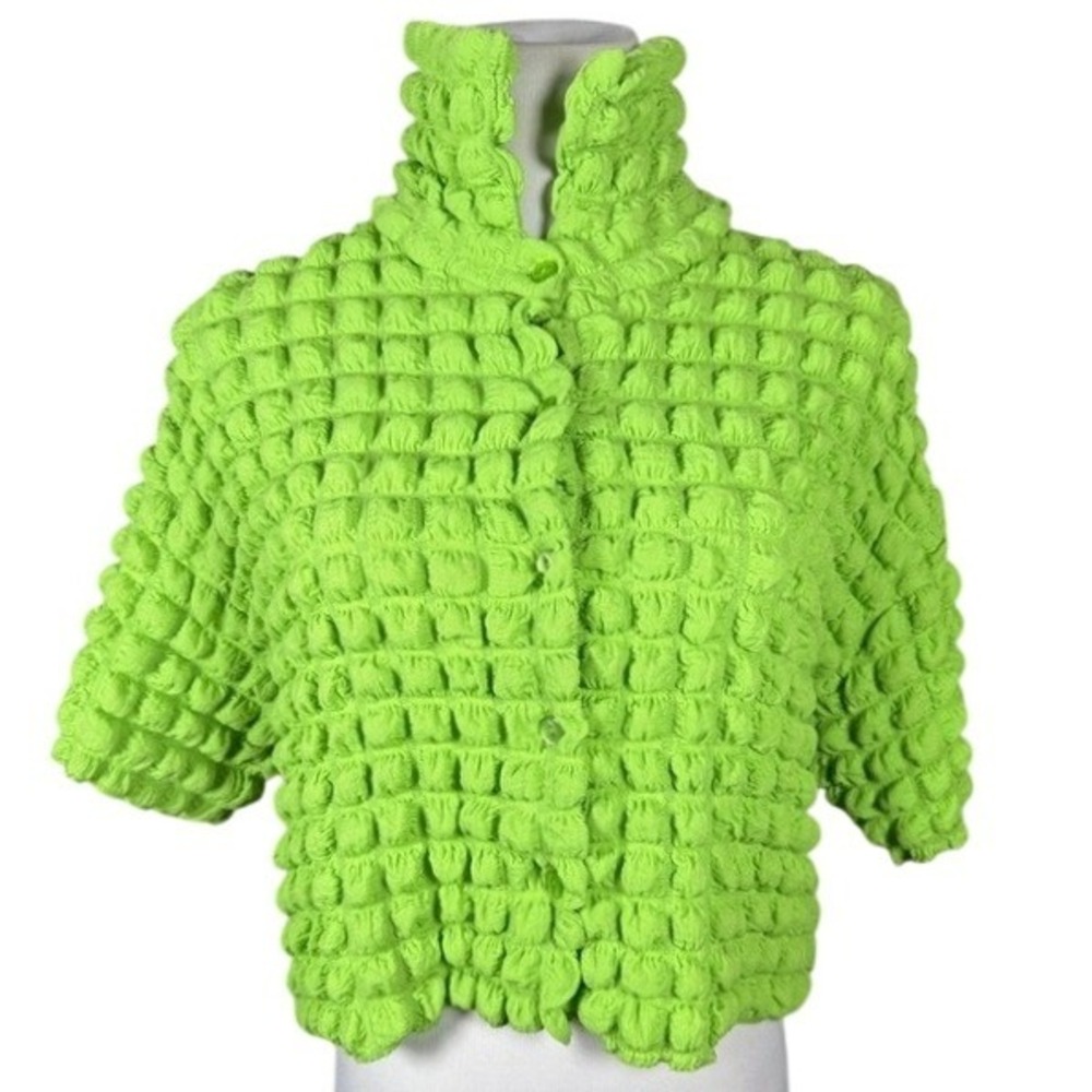 Forever 21 Lime Green Popcorn Bubble Texture‎ Funnel Neck Cardigan Medium